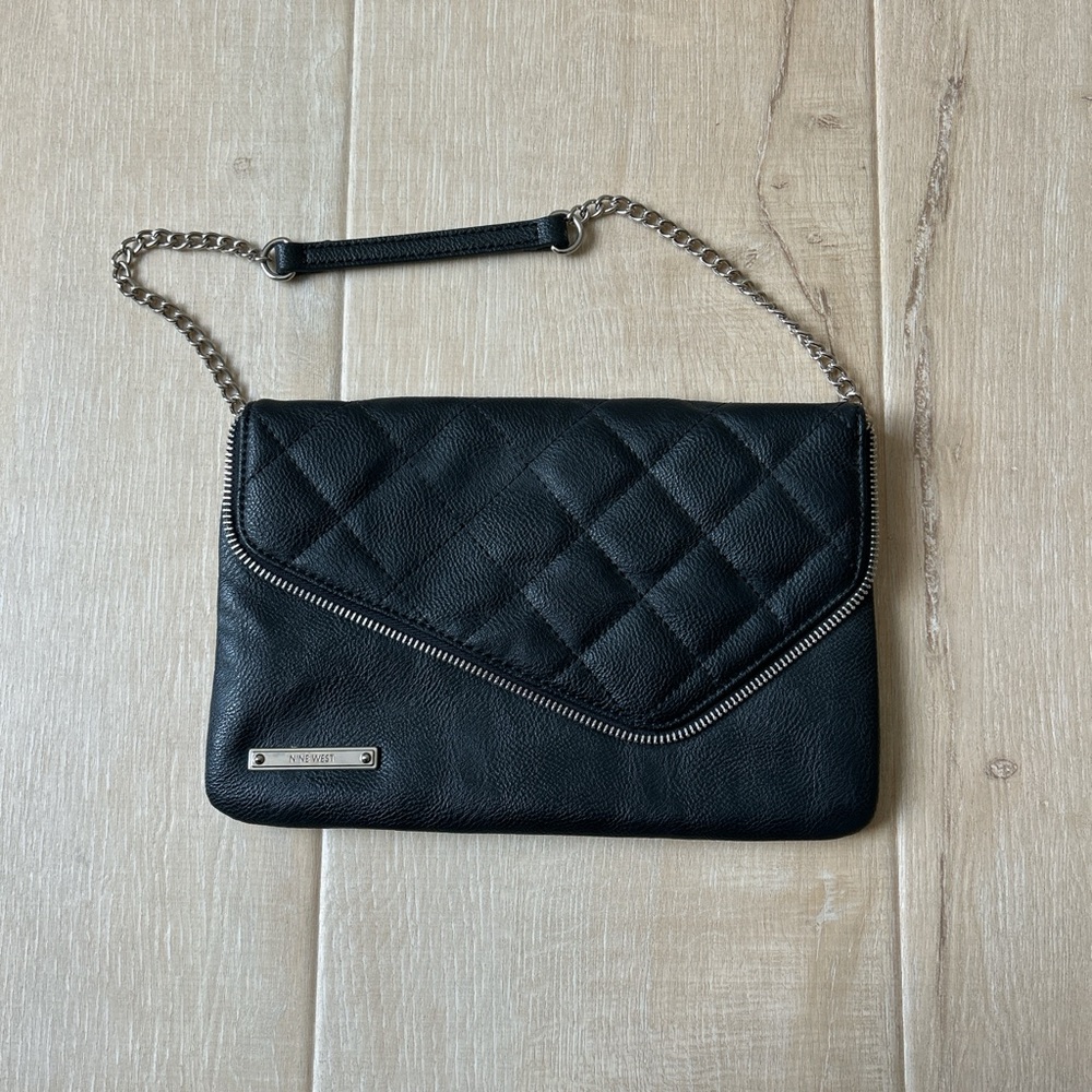 Nine West Black Quilted Wristlet with Chain